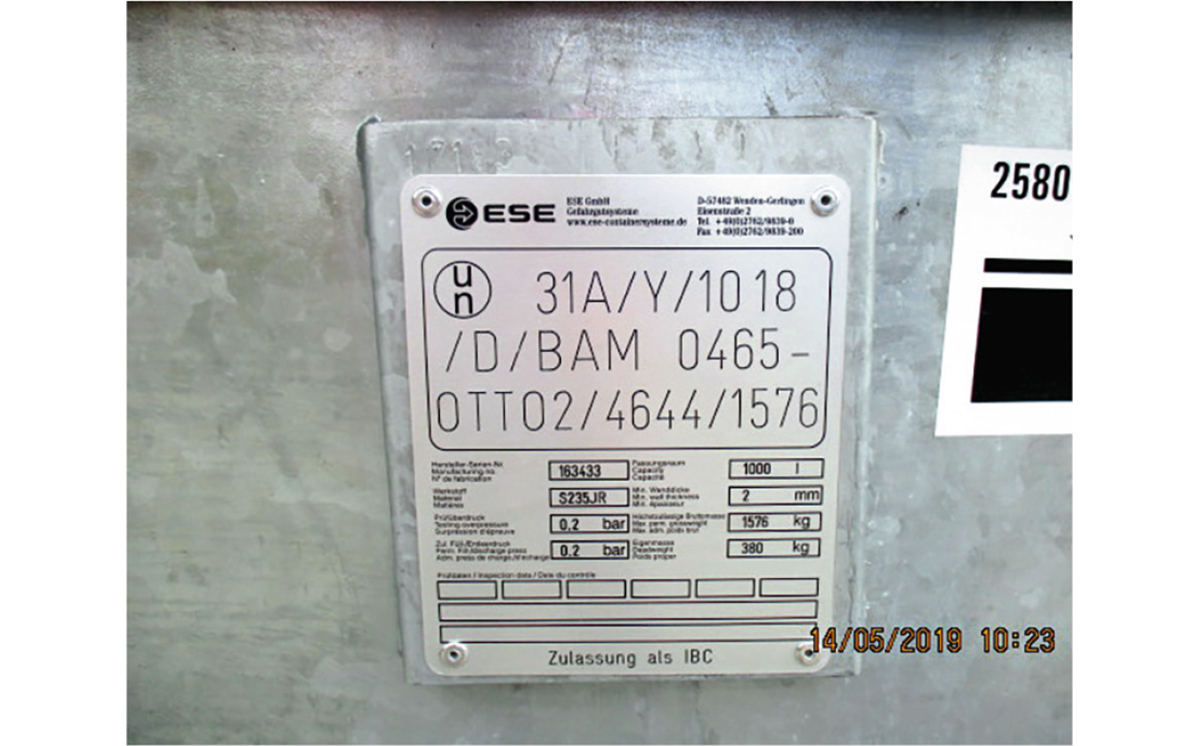 IBC Tafel BAM Kennzeichen Prüfung 1200