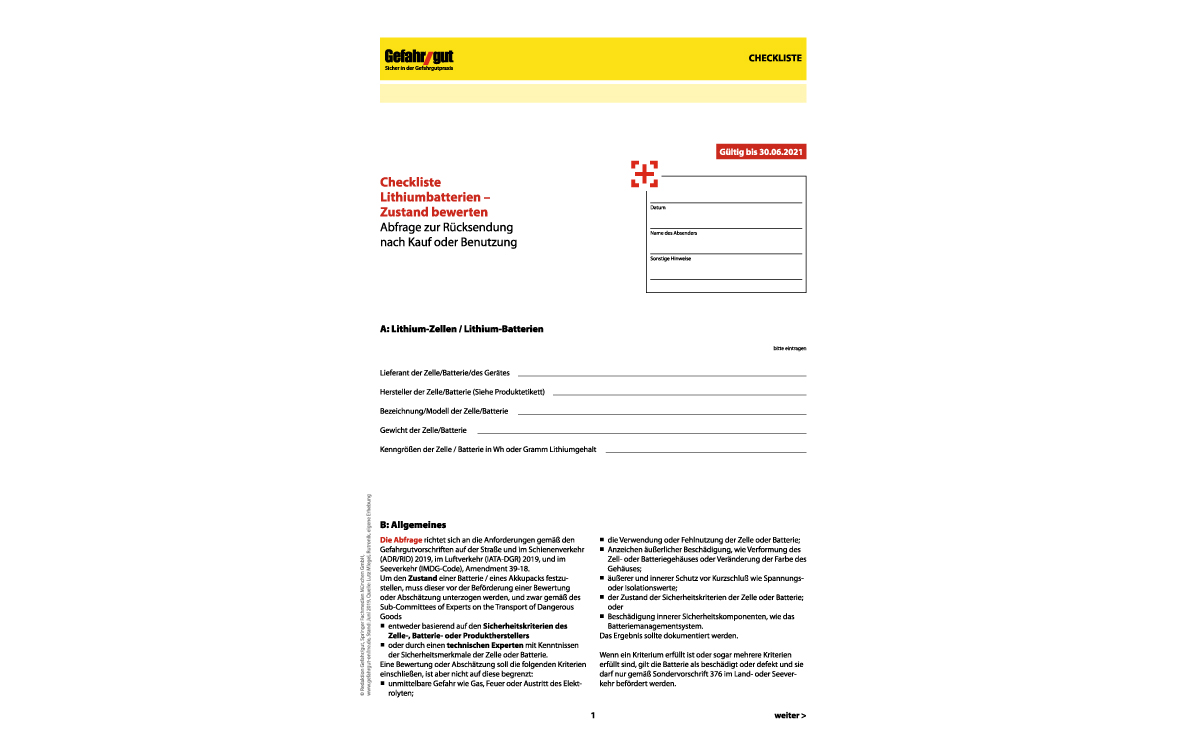 Checkliste Bewertung Lithiumbatterien 1200