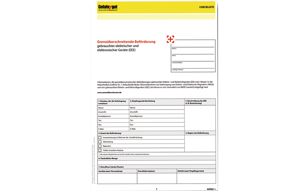 Checkliste grenzüberschreitende Beförderung 1200