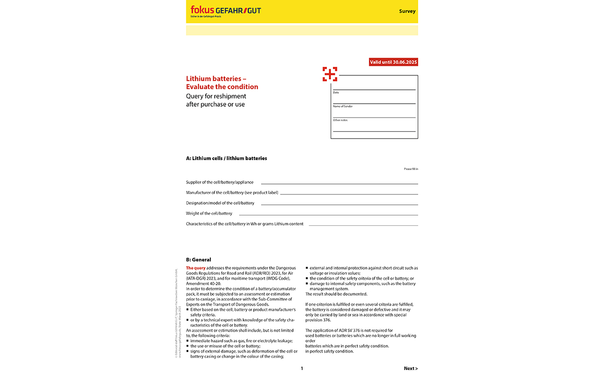 Lithiumbatterien Bewertung Formular englisch 1200