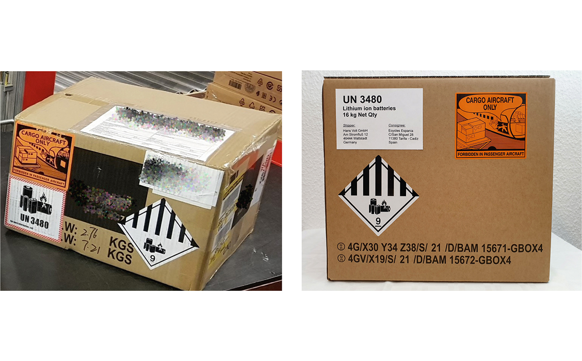 Lithiumbatterien Verpackung UN 3480 Karton Versand 1200
