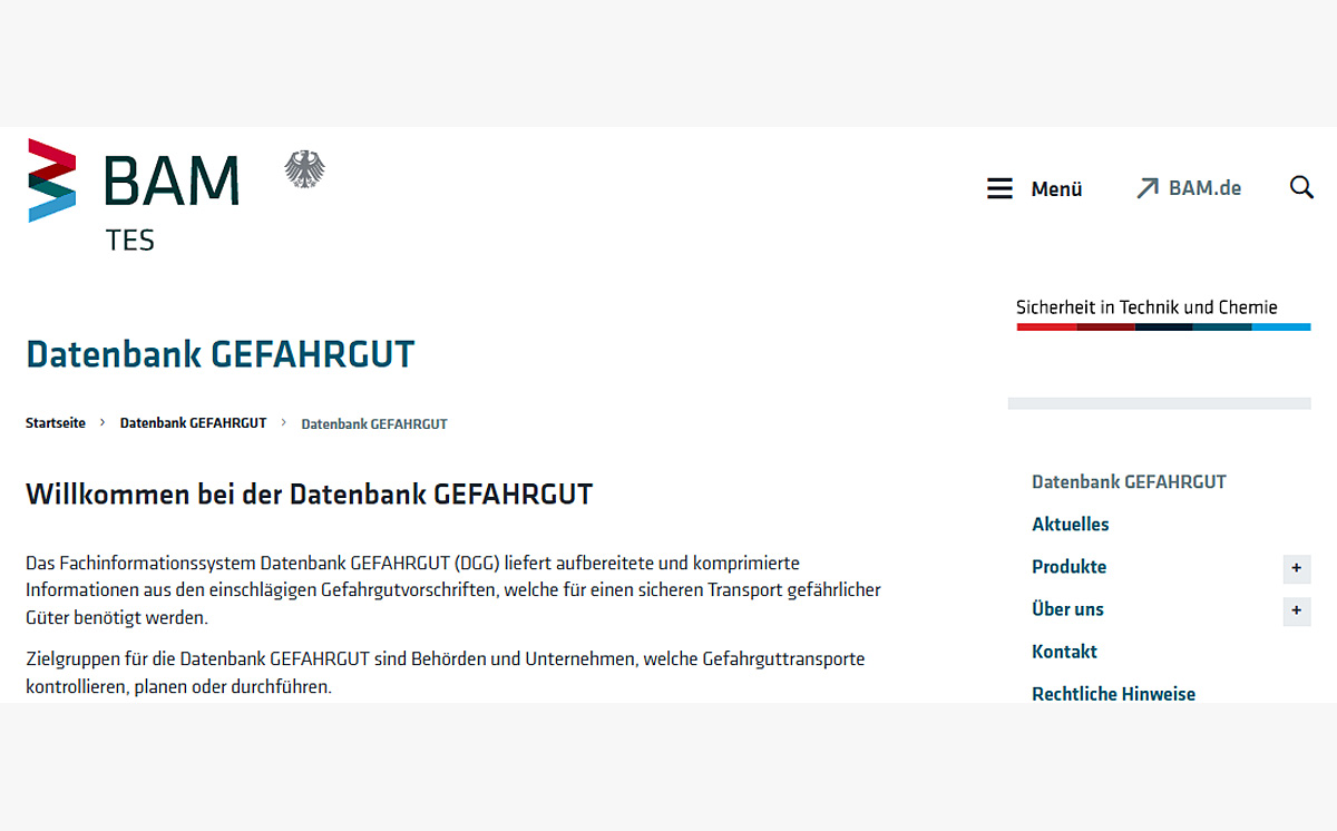 BAM Datenbank Gefahrgut