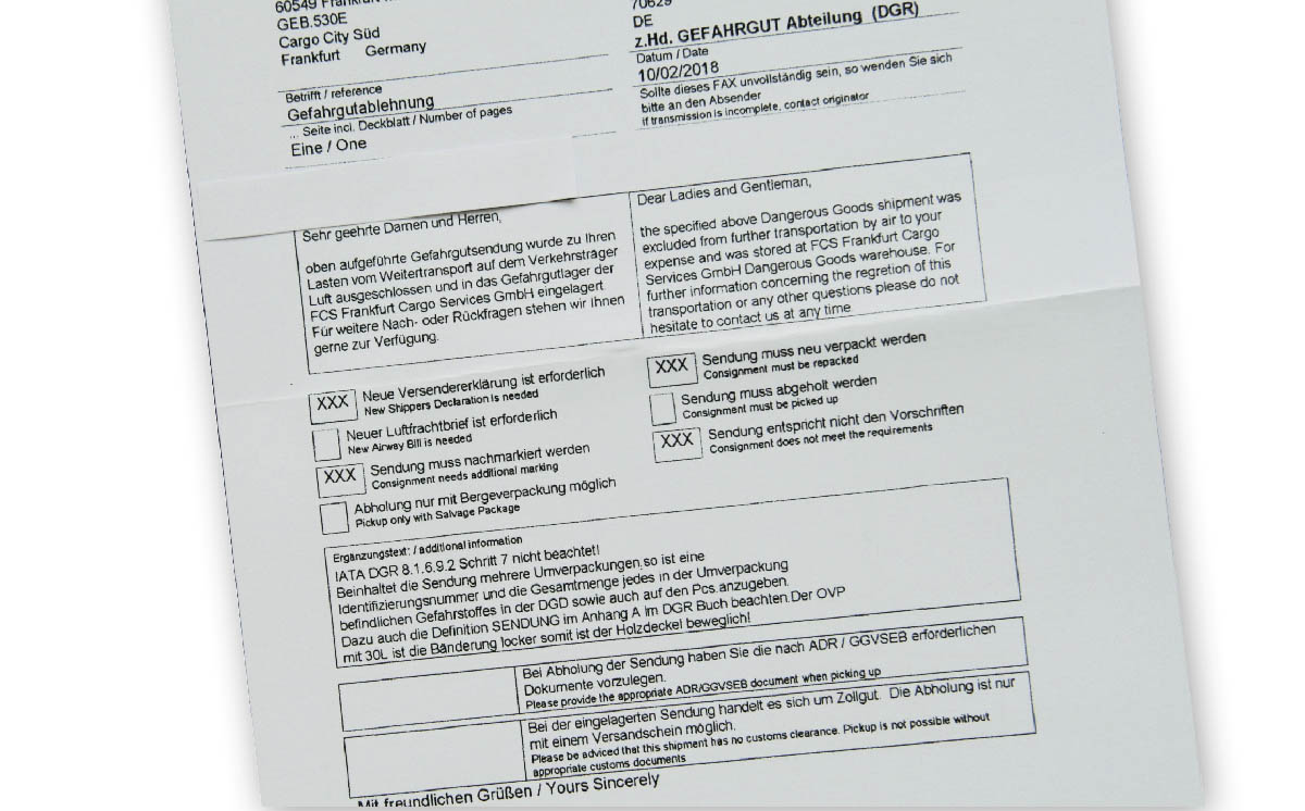 Luftfracht Ablehnung Checker 1200