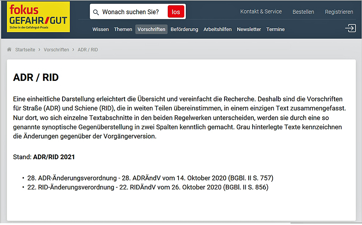 Screenshot ADR/RID 2021 1200